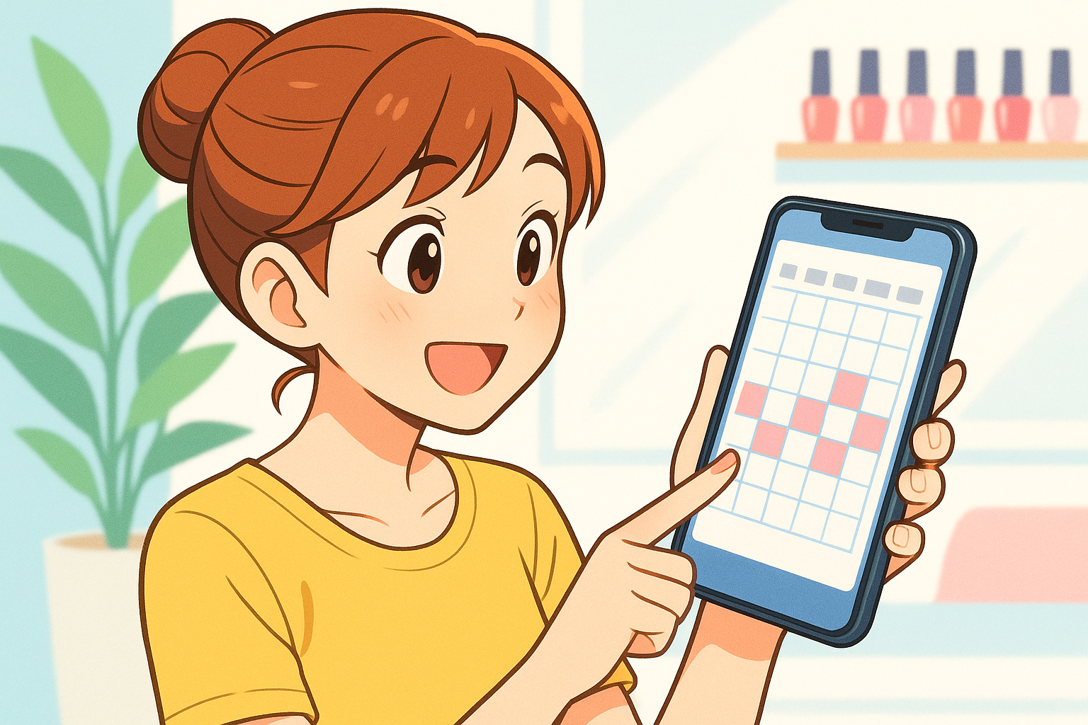 サロンの予約カレンダーをスマートフォンで確認する様子
