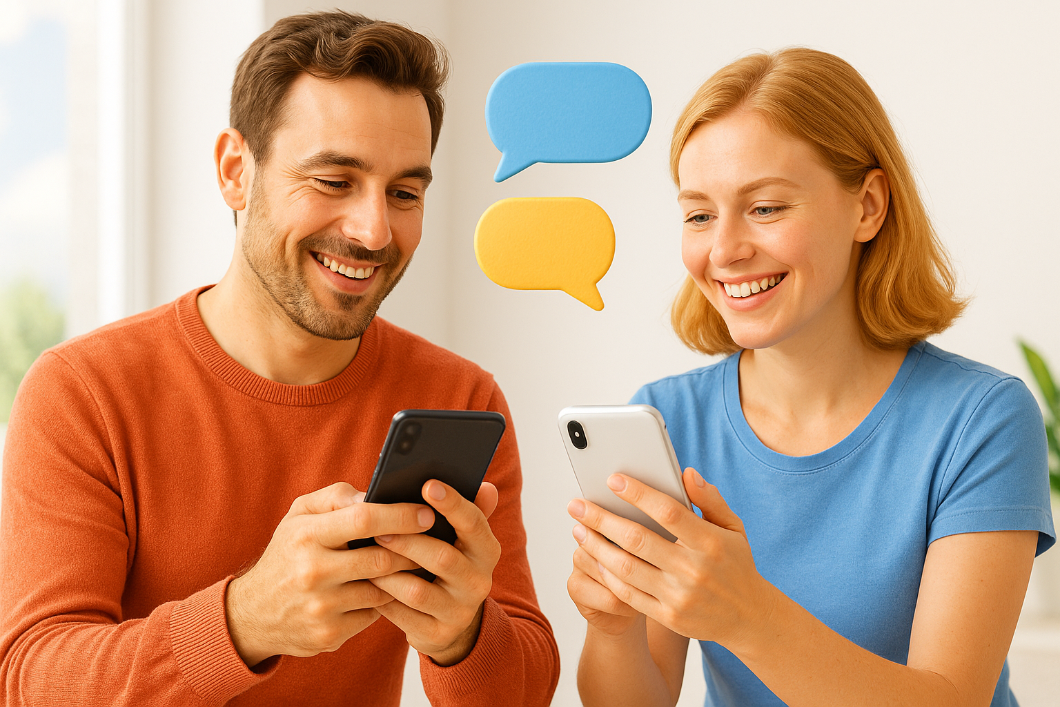 スマートフォンでメッセージのやり取りをして取引する様子