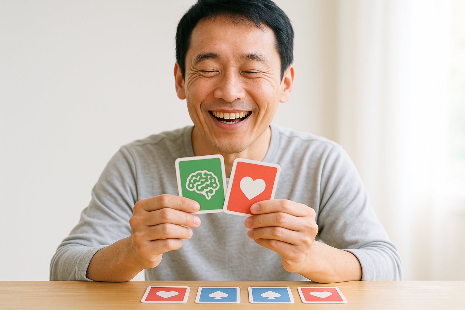 カードゲームを楽しみながら脳トレをして笑顔になっている人