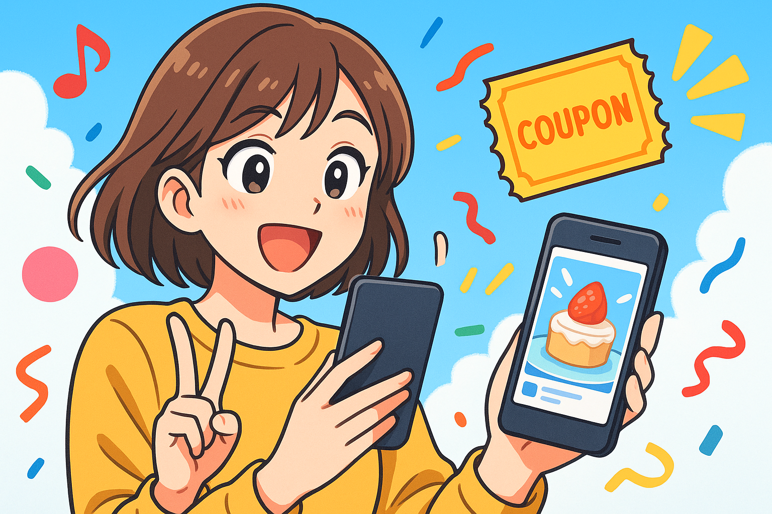 スマートフォンでSNS投稿してクーポンをもらう様子
