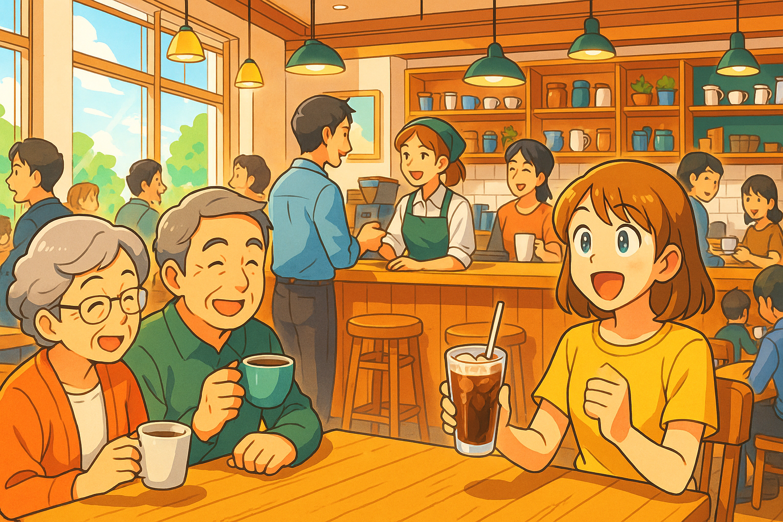 オープン初日のにぎわうカフェの店内